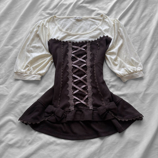 ‘Axes Femme’ Brown & Creamy Corset Top