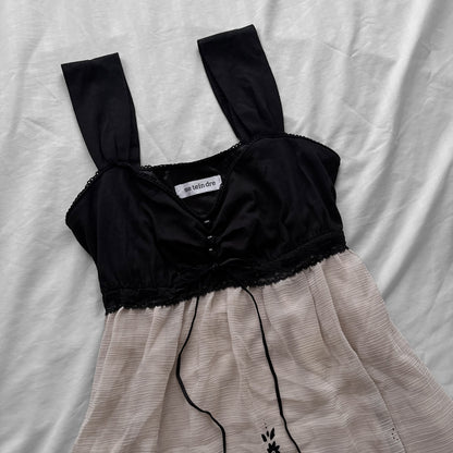 Black & Creamy Flowy Ornamental Dress