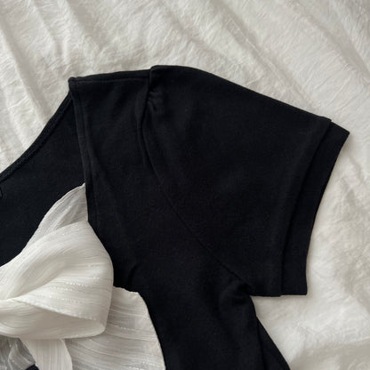 Black front ribbon top