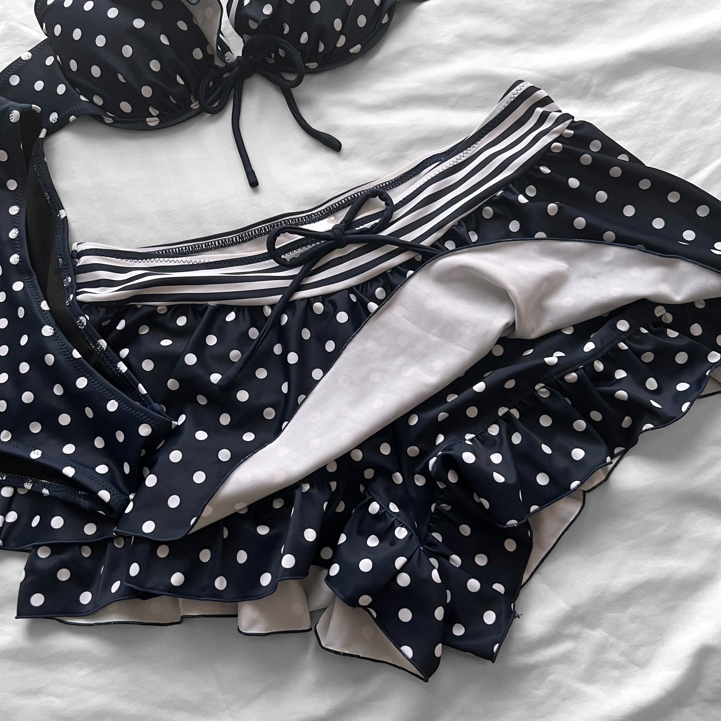 L size•Navy dots & stripes bikini Set