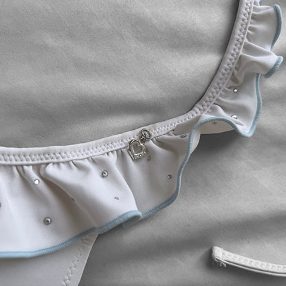 M size•White & Baby Blue hem bikini Set