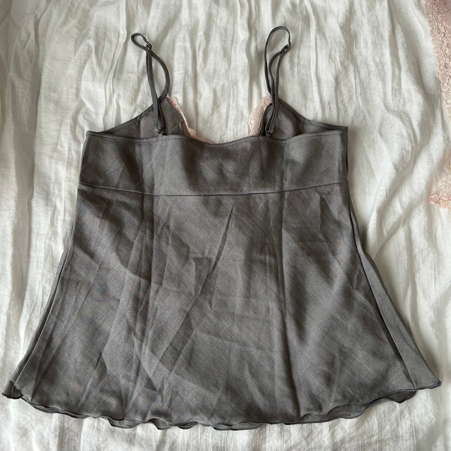 Gray Rhinestones Ribbon Camisole