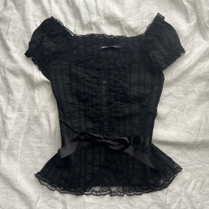 Black lace and ribbon top