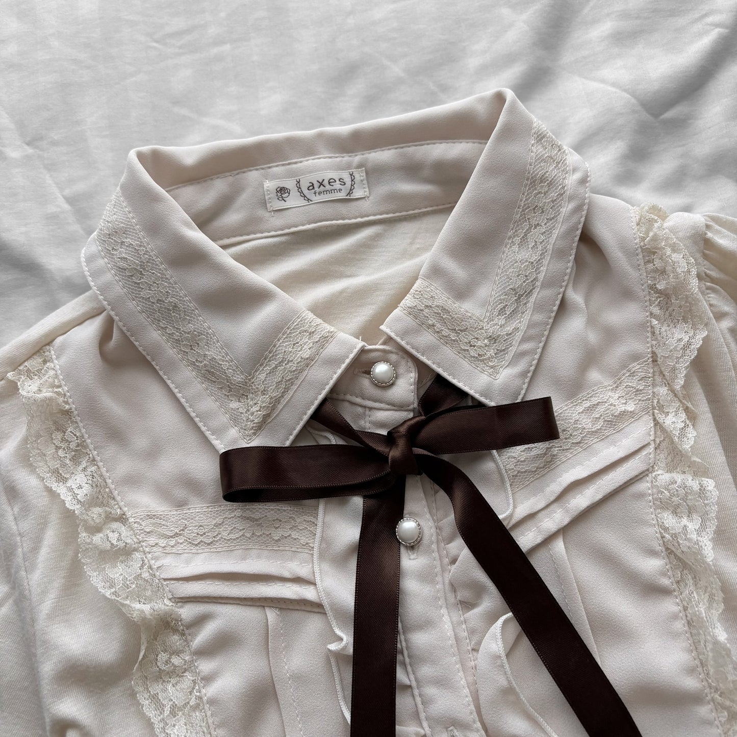 ‘Axes Femme’ Creamy Lace & Frills Top