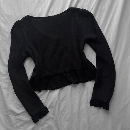 ‘Axes Femme’ Black Cardigan Top With Lace