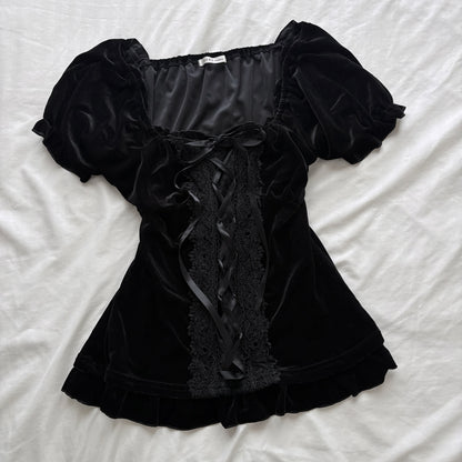 ‘Axes Femme’ Black Velvety Corset Top