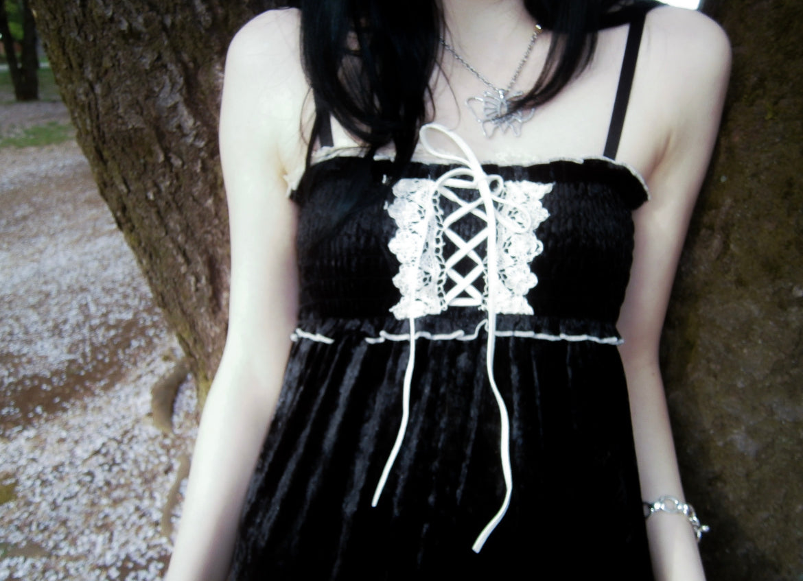 Dark coquette lace up dress