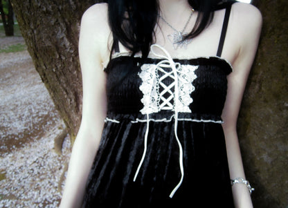 Dark coquette lace up dress