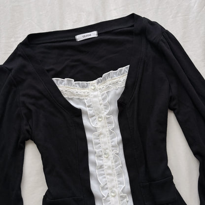 Black Top with Lace & ruffles