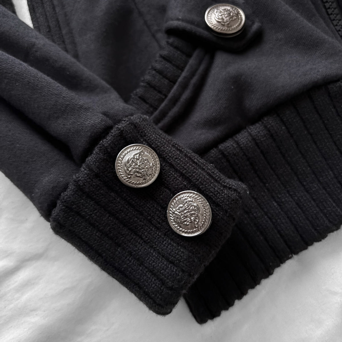 Black Military-Inspired Jacket with a Removable Hood