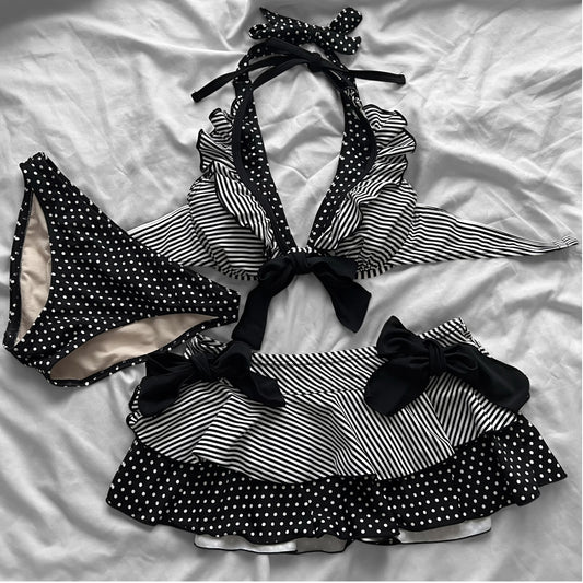 M size•Black dots & stripes bikini Set