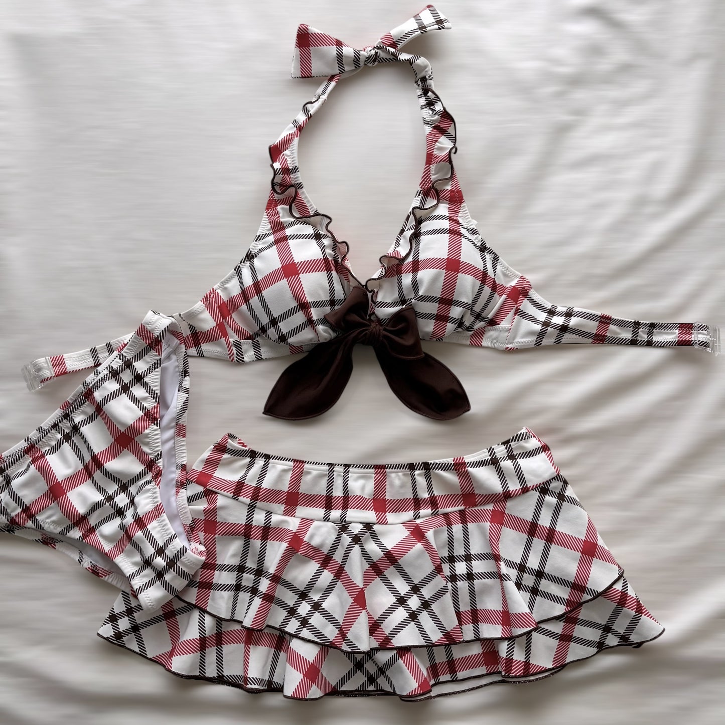 M size•Red & white plaid bikini Set