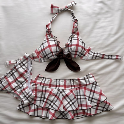 M size•Red & white plaid bikini Set
