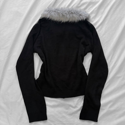 ‘Axes Femme’ Cardigan Top with Faux Fur