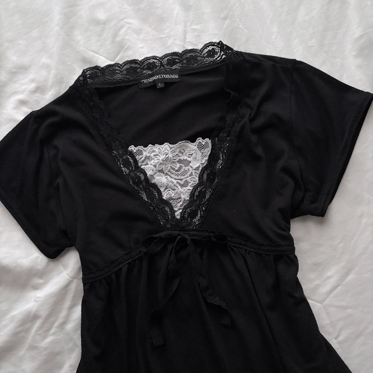 Black Top With Black & White Lace Detailing