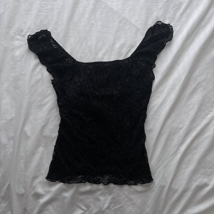 Cute Black Lace & Ribbon Top