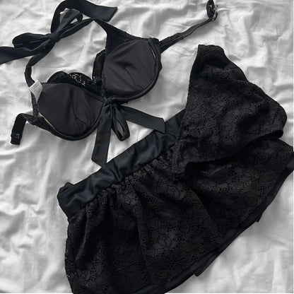 M size•Black lace & frills bikini Set
