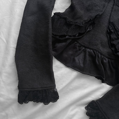 ‘Axes Femme’ Black Cardigan Top With Lace