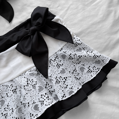 L size•Black & white lace bikini Set