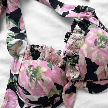 S size•Pink Floral & lace bikini Set