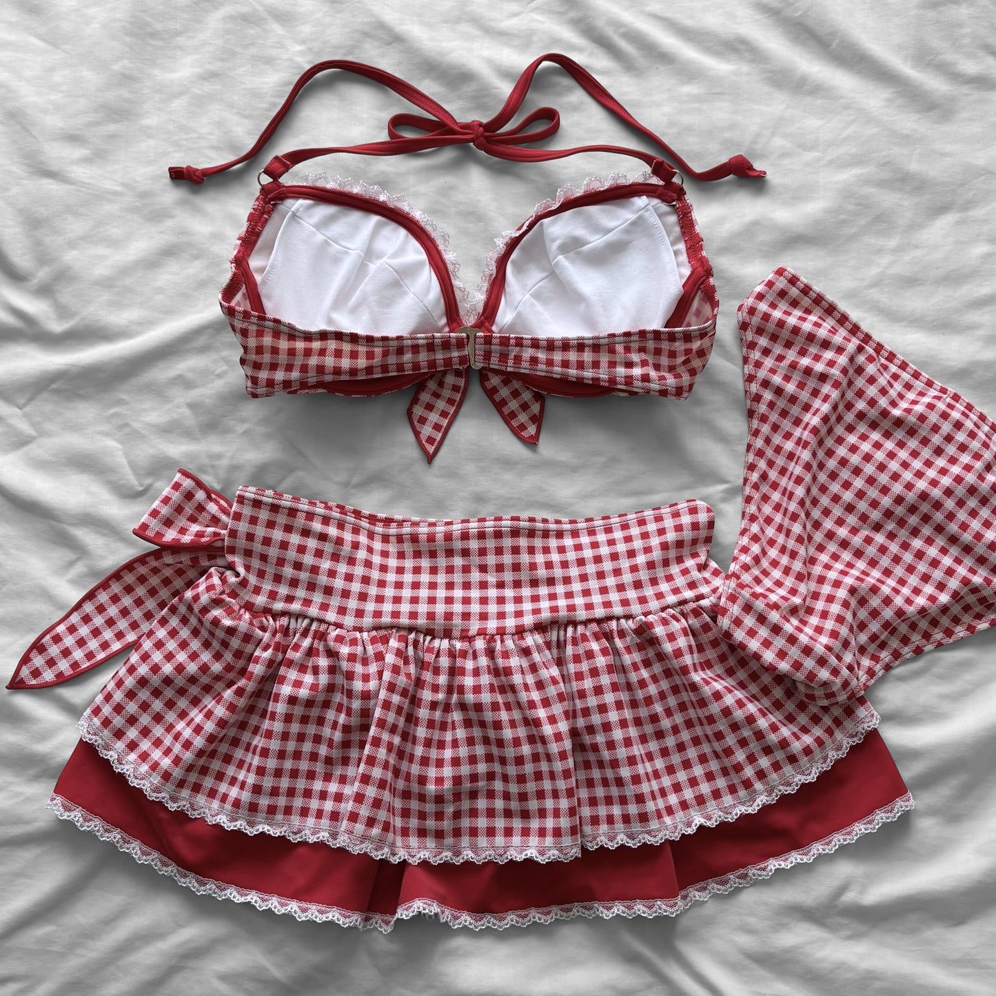 M size•Red plaid & lace bikini Set