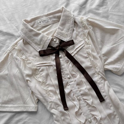 ‘Axes Femme’ Creamy Lace & Frills Top