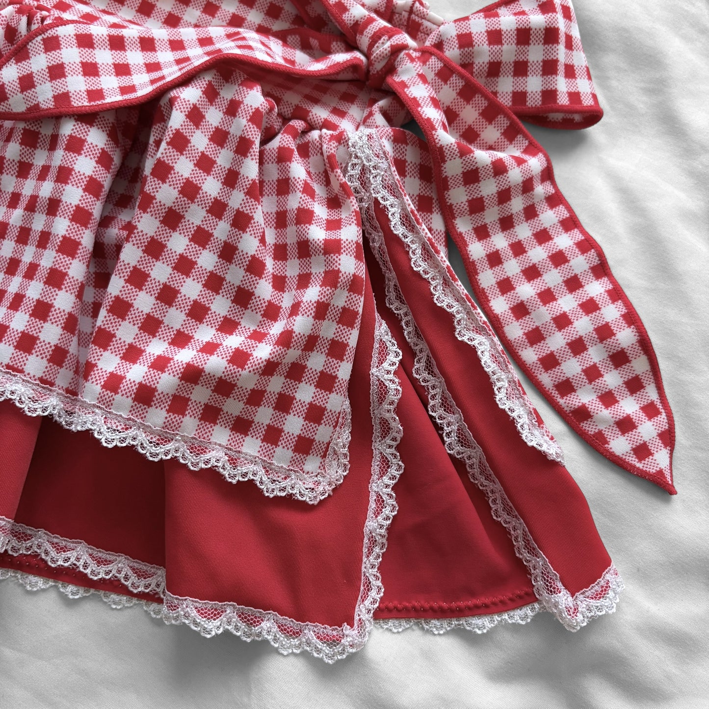 M size•Red plaid & lace bikini Set