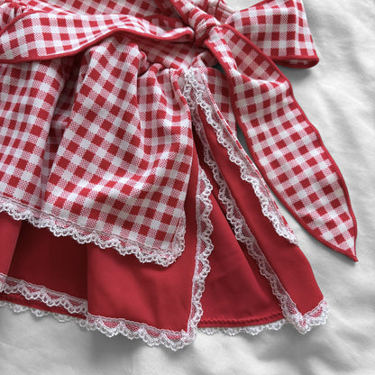 M size•Red plaid & lace bikini Set