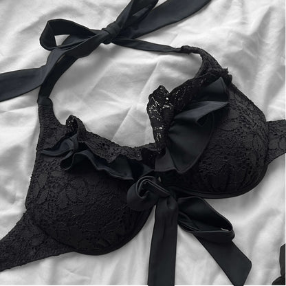 M size•Black lace & frills bikini Set