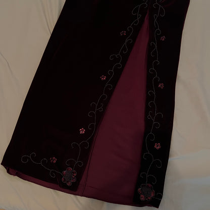 Burgundy velvet slit dress