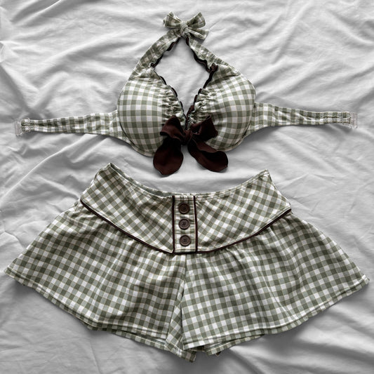 M size•green plaid bikini Set