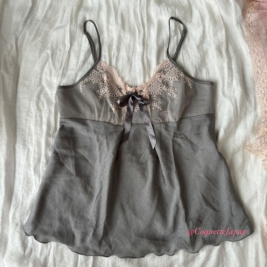 Gray Rhinestones Ribbon Camisole