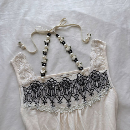 ‘Axes Femme’ Creamy Lace & Roses Cami Top