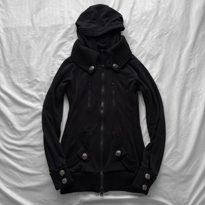 Black Military-Inspired Jacket with a Removable Hood