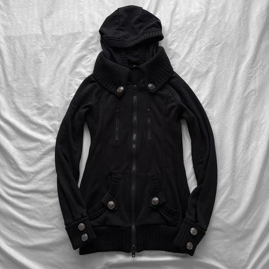 Black Military-Inspired Jacket with a Removable Hood