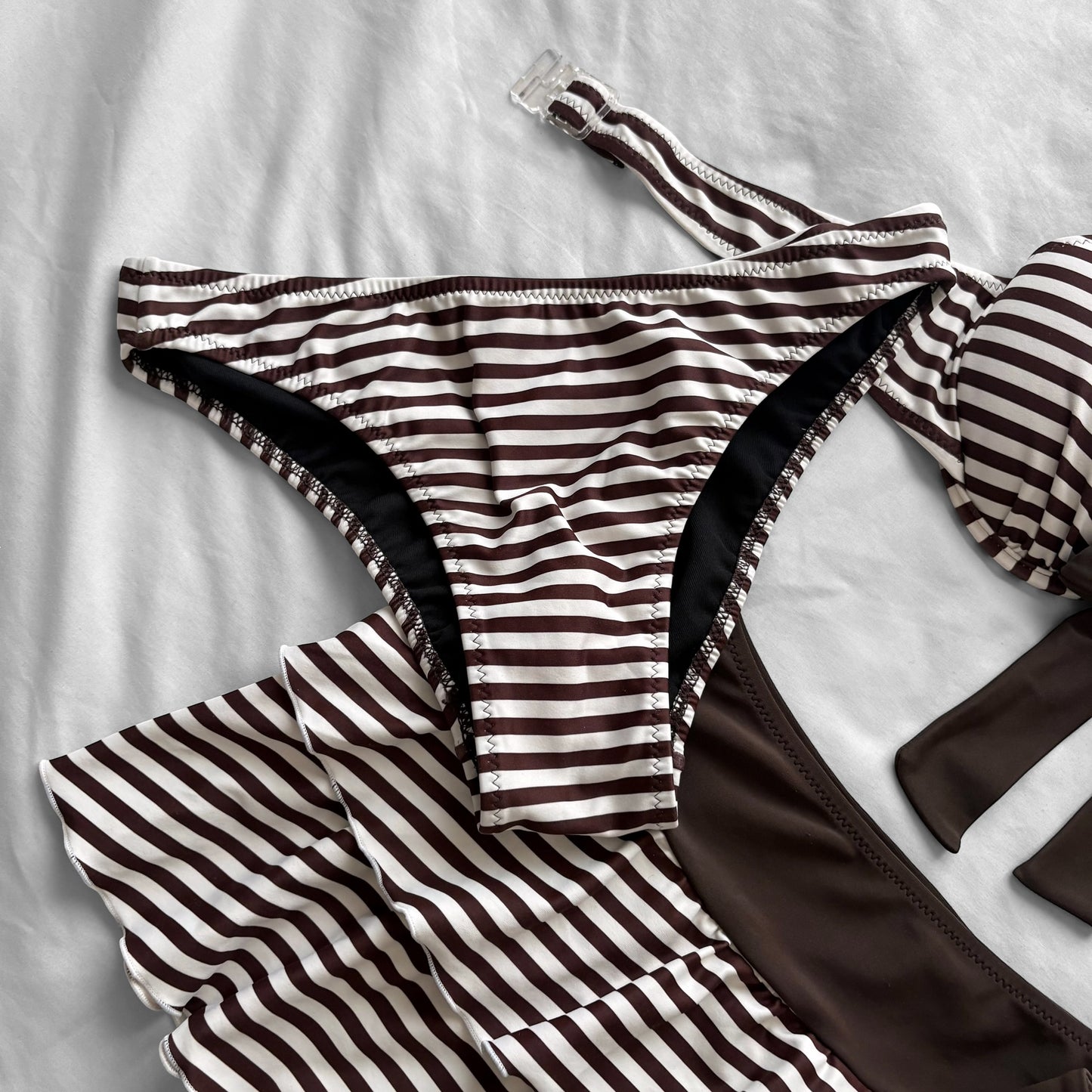 L size•Brown & White stripes bikini Set