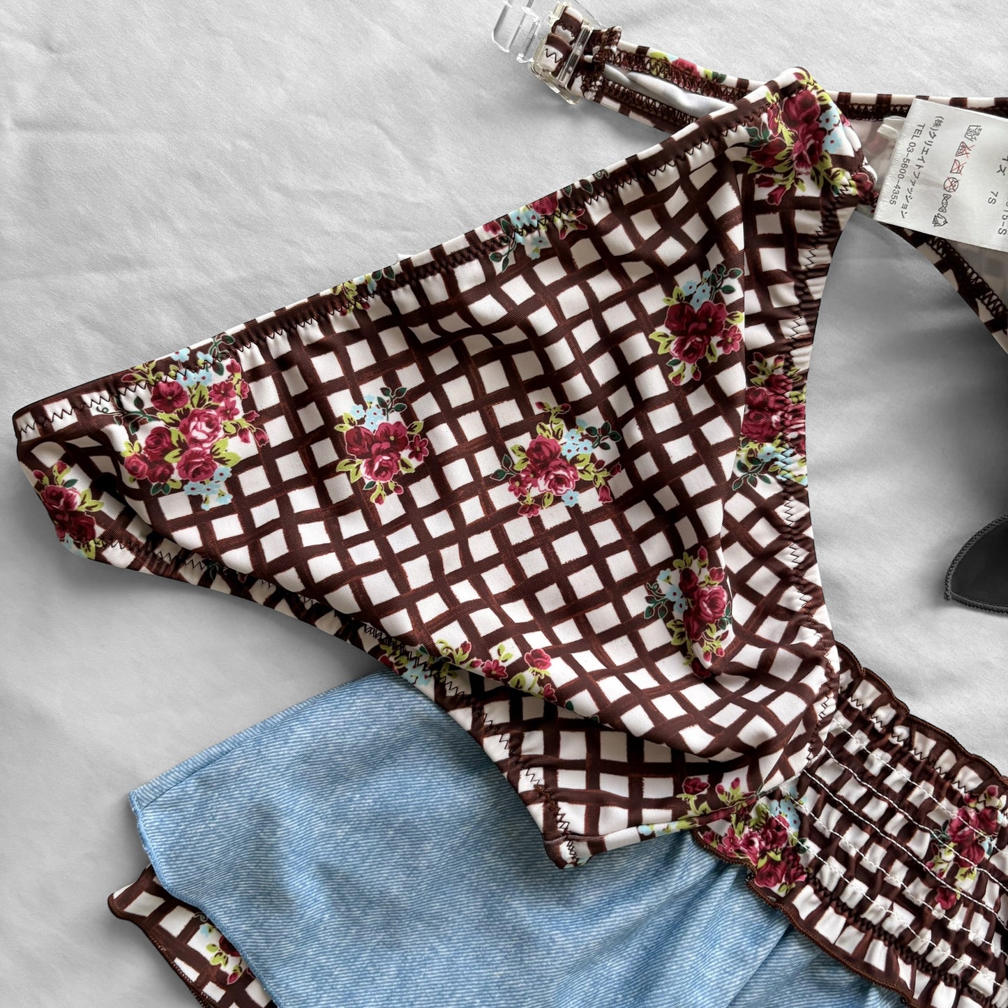 S size•brown plaid & floral bikini Set