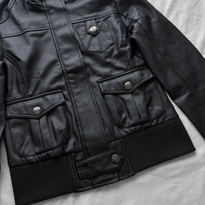 Black Archive Leather Military Jacket