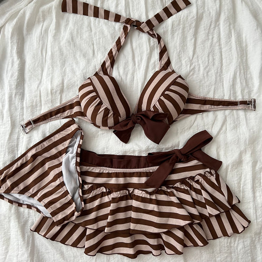 Sparkly striped brown bikini set