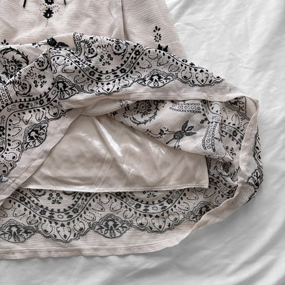 Black & Creamy Flowy Ornamental Dress