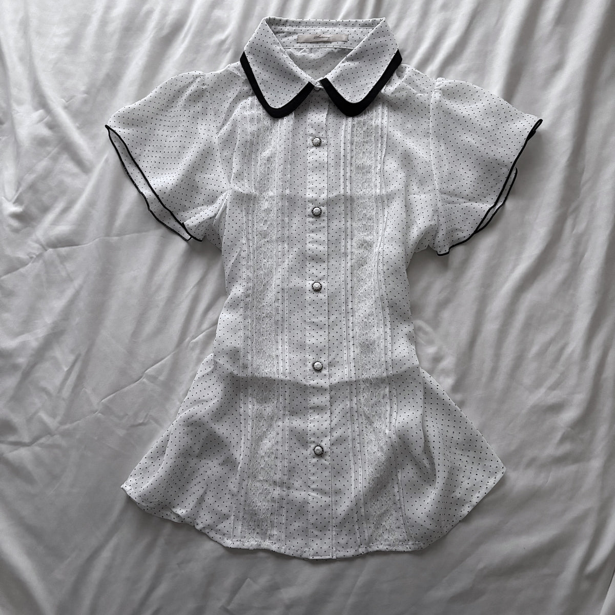White Polka Dot & Lace Blouse