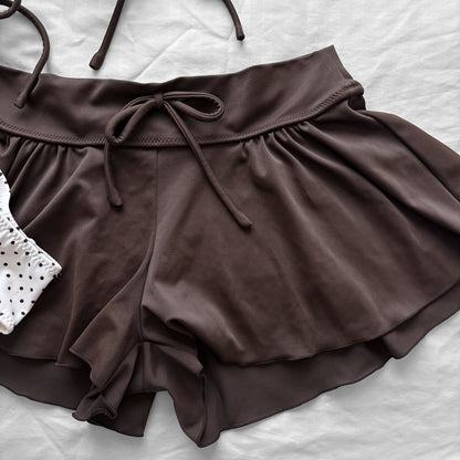 M size•Brown & white polka dot 5-piece bikini Set
