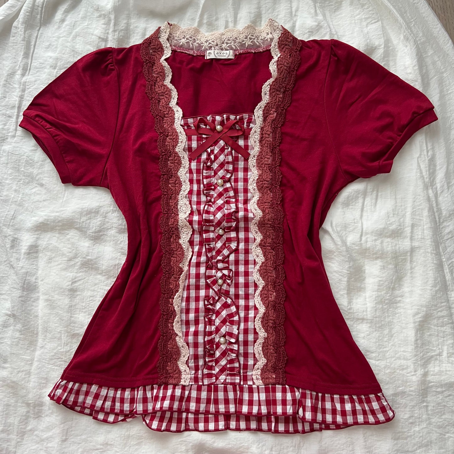 Japanese Burgundy Ribbon Lace Top