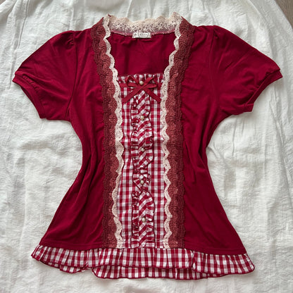 Japanese Burgundy Ribbon Lace Top