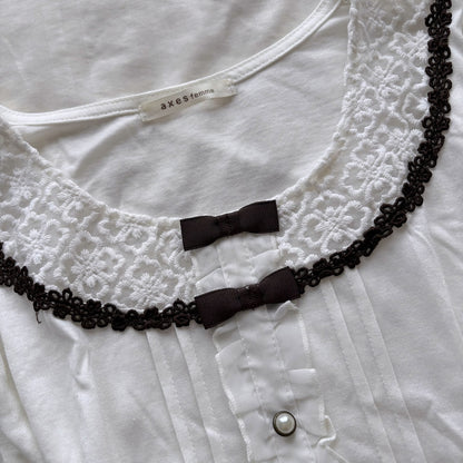 ‘Axes Femme’ White & Brown Ribbons Top