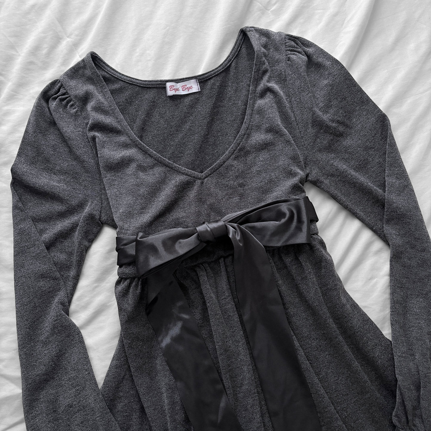 Grey Ribbon babydoll Top