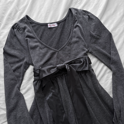 Grey Ribbon babydoll Top