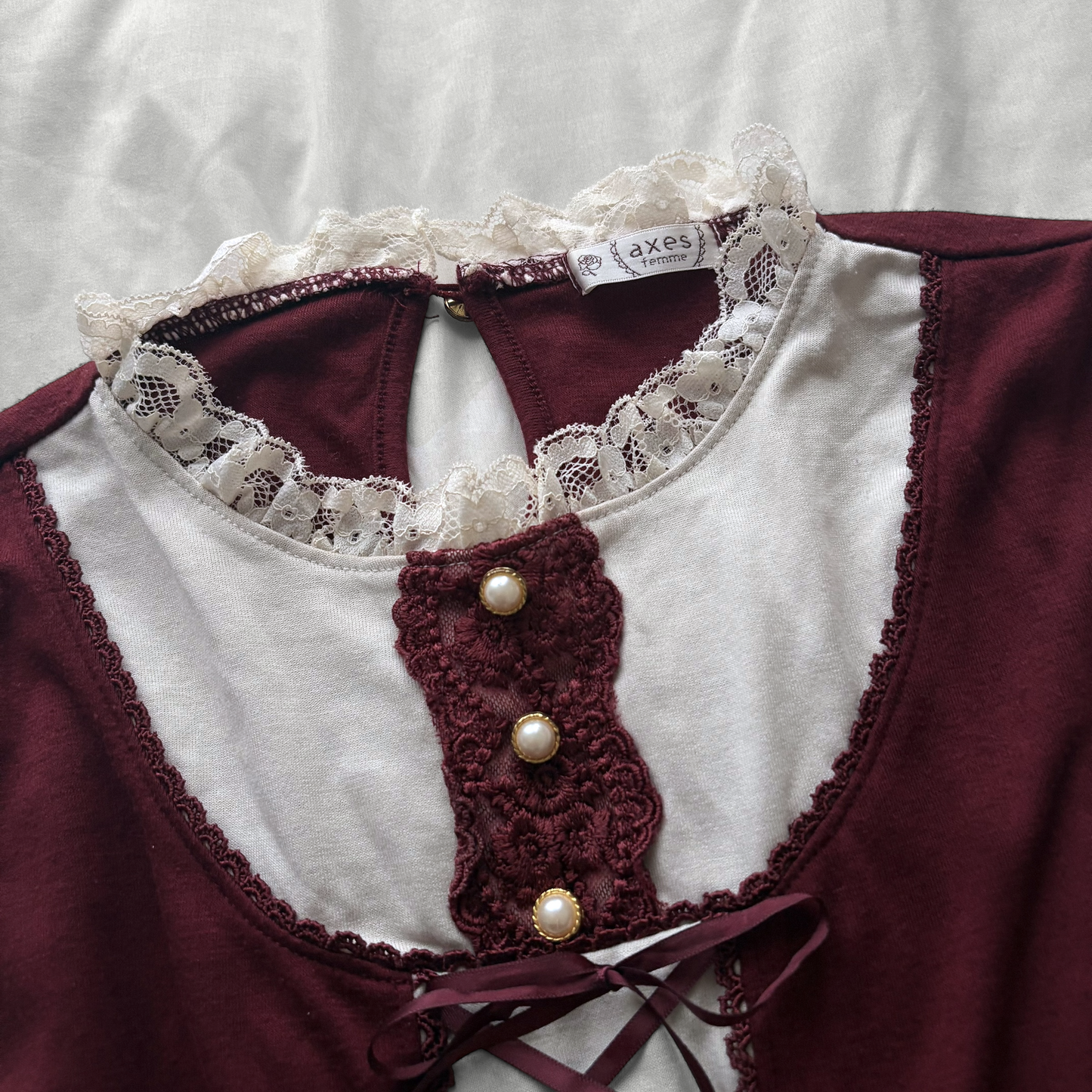 ‘Axes Femme’ Cream & Burgundy Corset Style Top