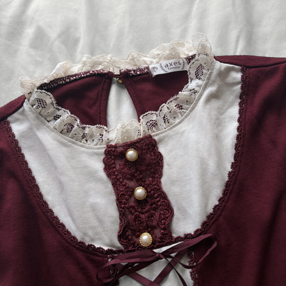 ‘Axes Femme’ Cream & Burgundy Corset Style Top