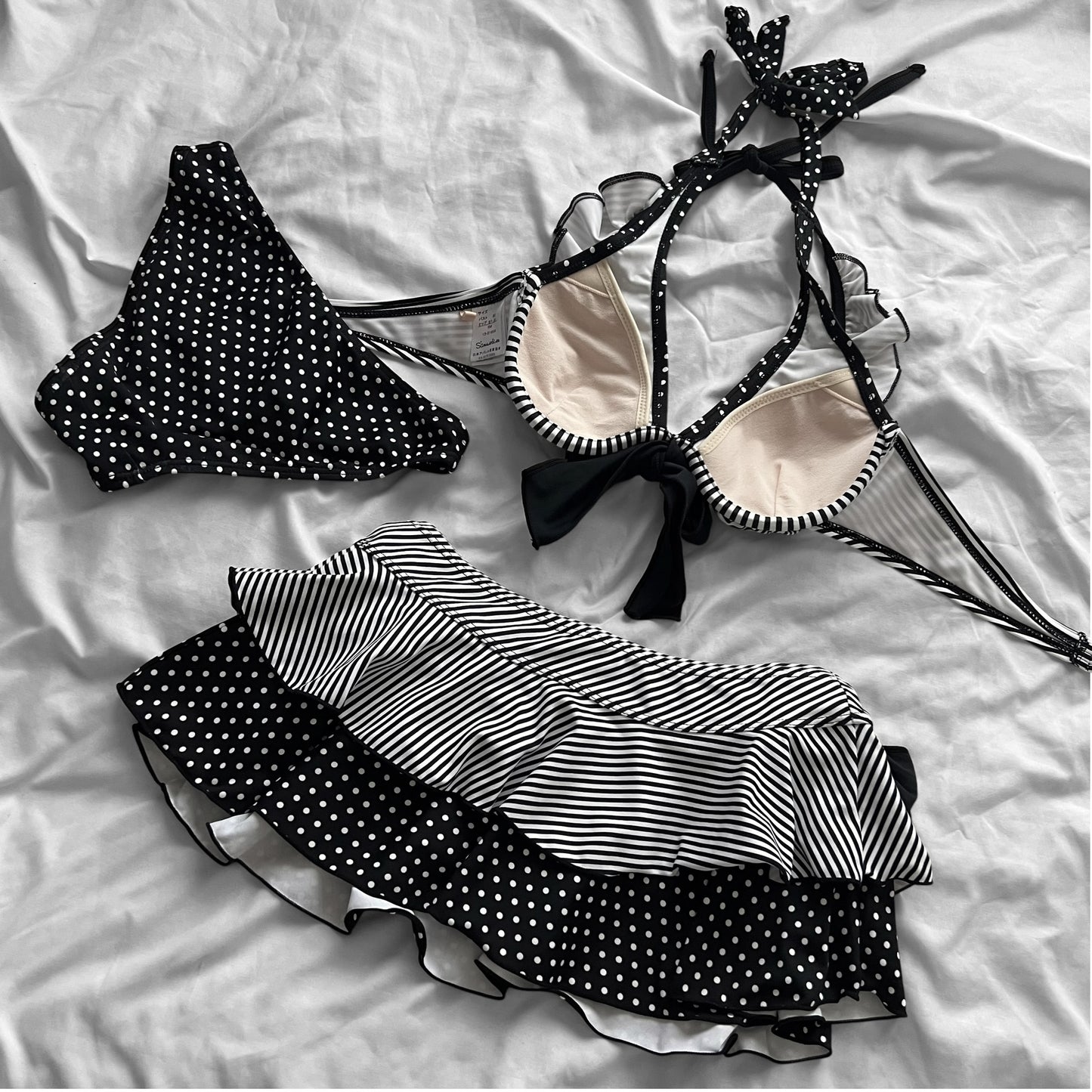 M size•Black dots & stripes bikini Set